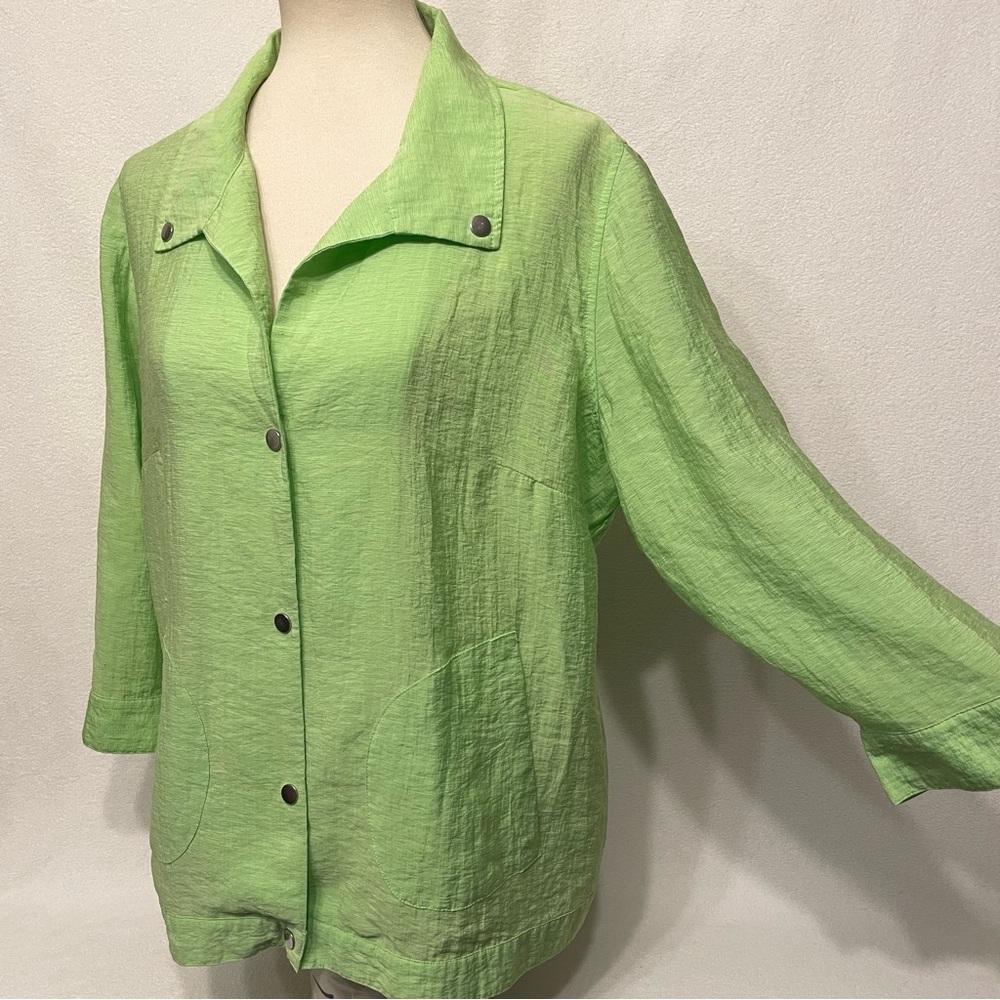 Chico’s Green Snap Front Jacket Women’s Size 3 (XL/16) Lightweight Pockets